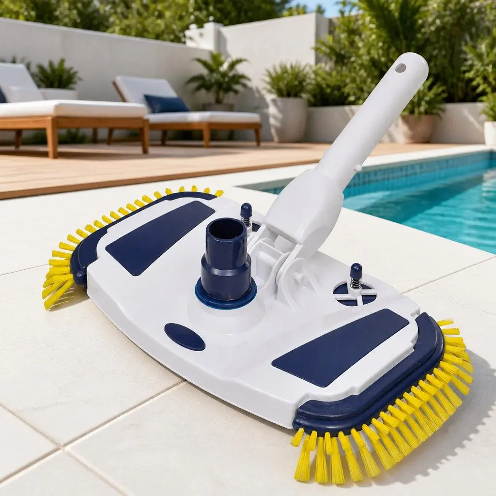 Pool Vacuum Head Cleaner Brush Blue 32mm 38mm Hose Connection 7 Bottom Brushes 2 Side Brushes