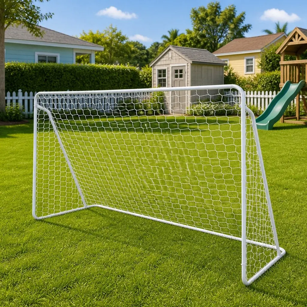 Soccer Goal Post Set White 240x90x150cm Steel Frame Weather-Resistant Polyester Net