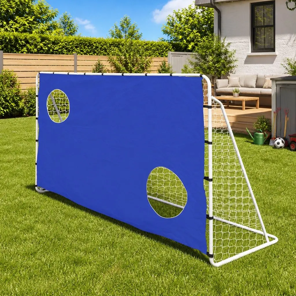 Football Goal Net Blue 240 x 92 x 150 cm Steel Frame with Aiming Wall
