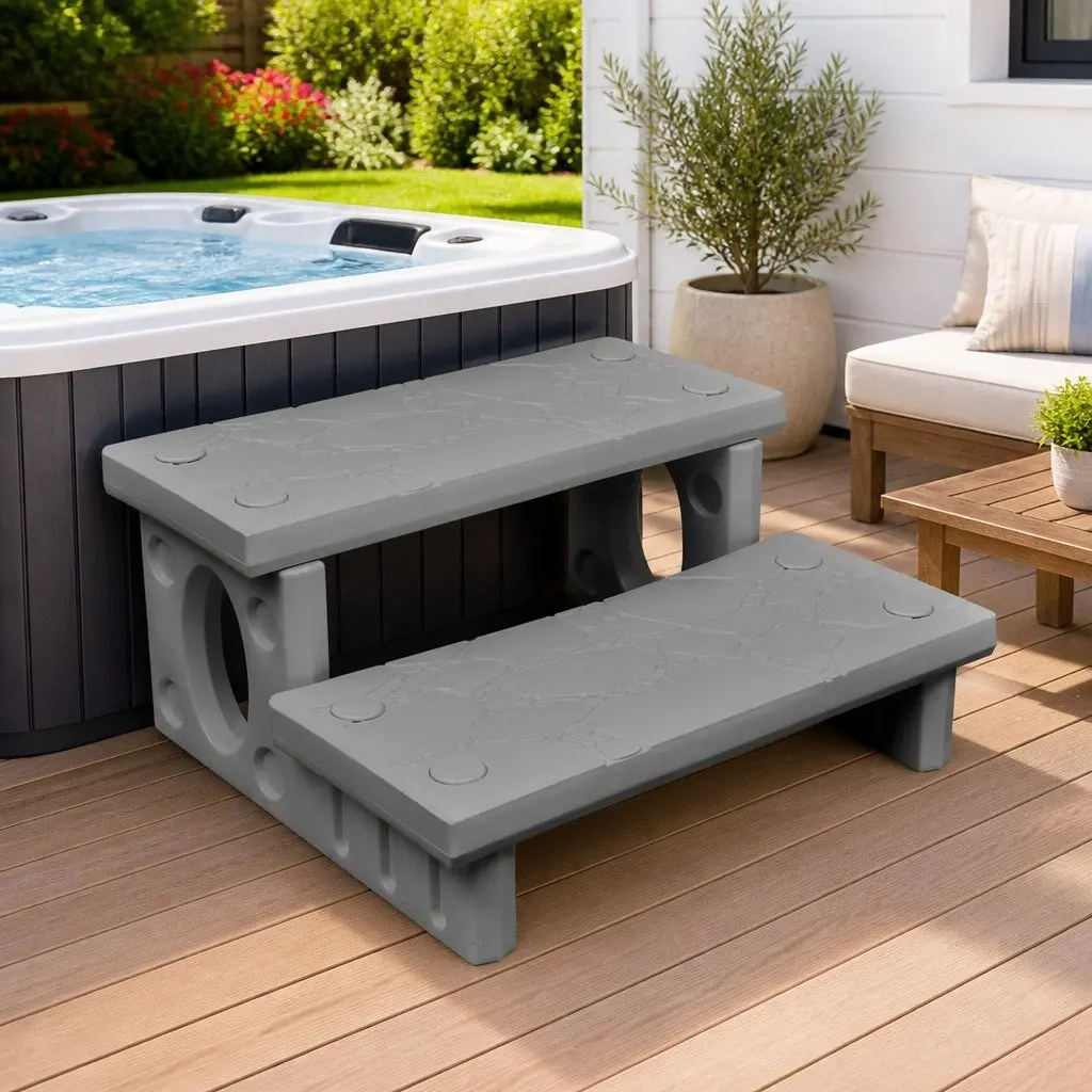 Spa Steps Grey Lightweight Non-Skid Surface Hot Tub Accessory