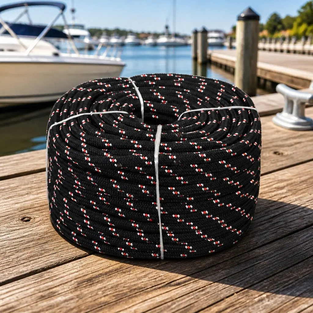 Marine Rope Black 10mm 50m Polypropylene Floating Wear Resistant for Sailing Boating Rigging Dock Line