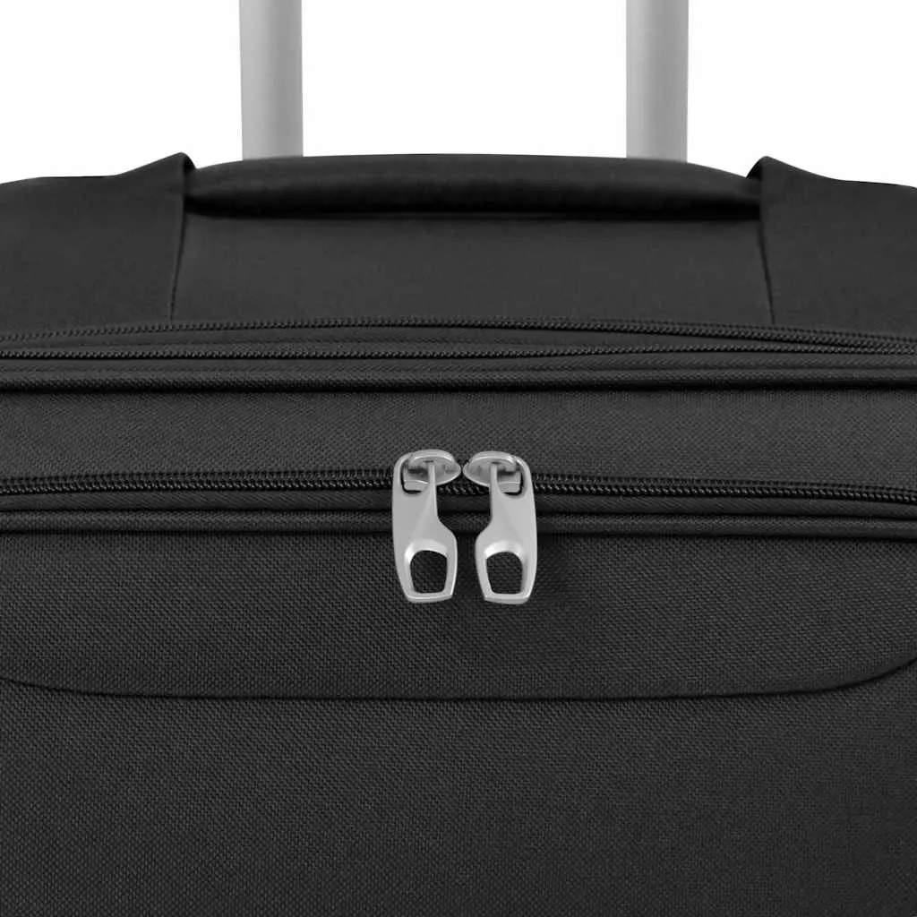 3 Piece Soft Case Trolley Set Black Lightweight Durable Travel Bag with Telescopic Handle