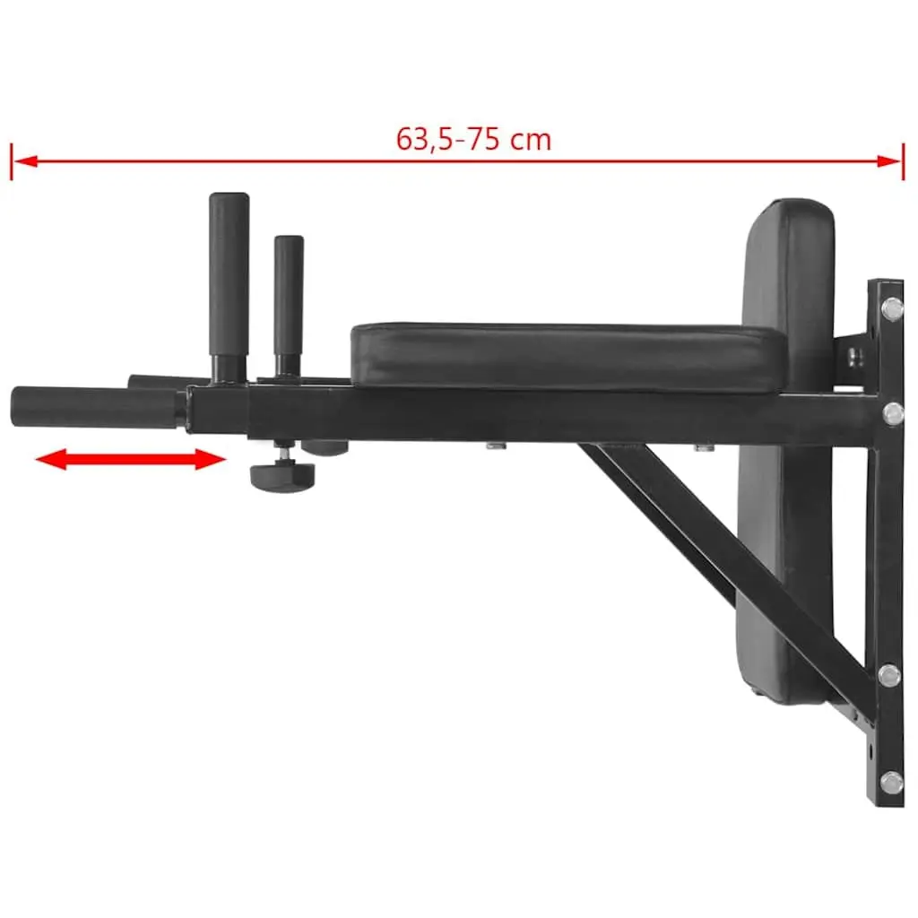 Wall-Mounted Dip Station Black Adjustable with Soft-Grip Handles and Padded Support