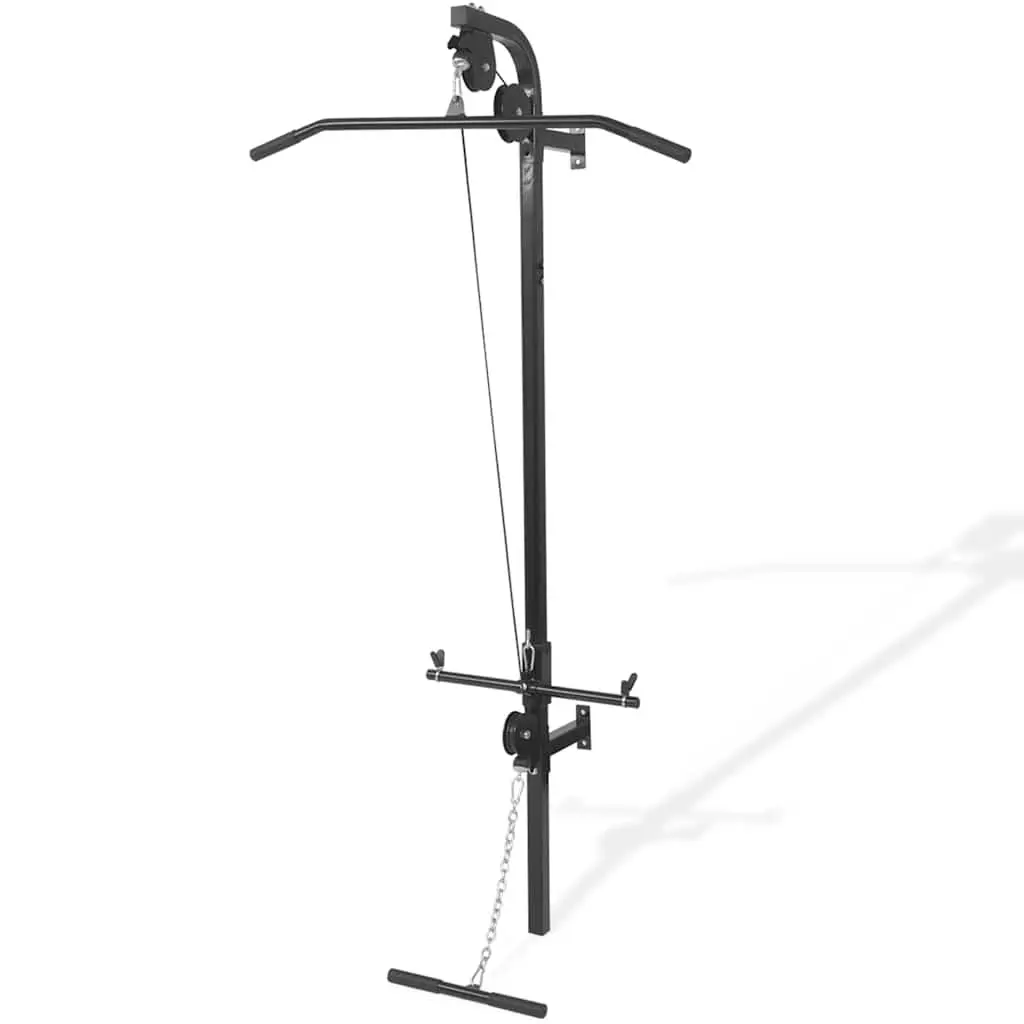 Wall-Mounted Home Gym Black Dual Pulleys Lat Pull-Down Bar Cable Pull-Up