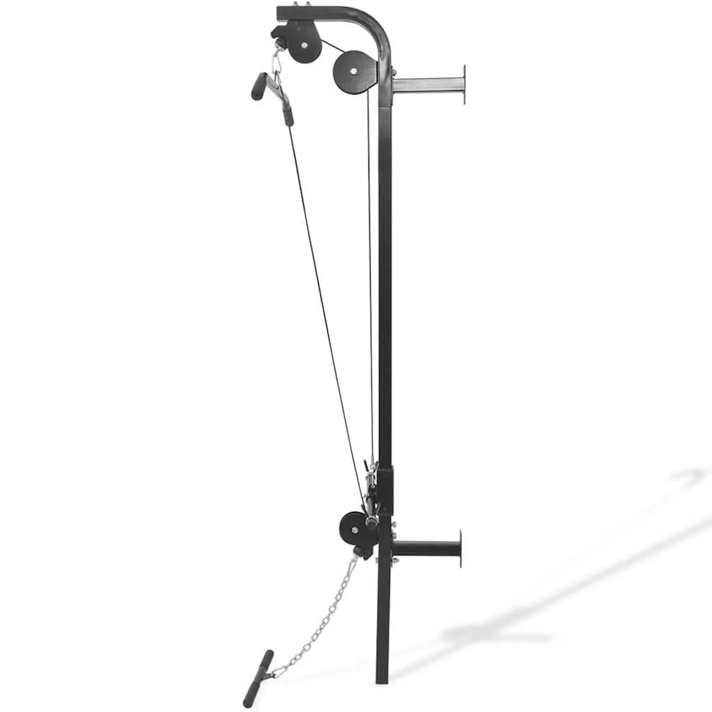 Wall-Mounted Home Gym Black Dual Pulleys Lat Pull-Down Bar Cable Pull-Up