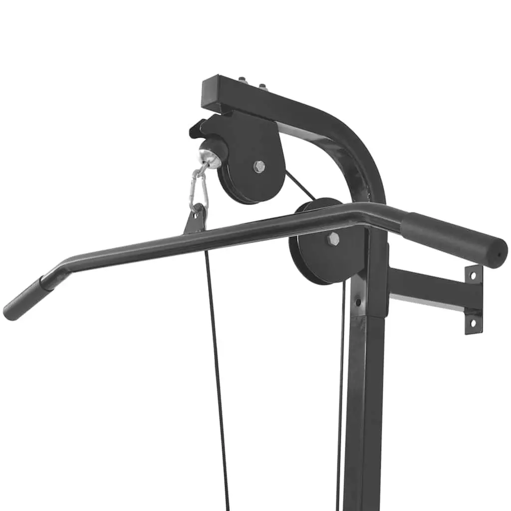 Wall-Mounted Home Gym Black Dual Pulleys Lat Pull-Down Bar Cable Pull-Up