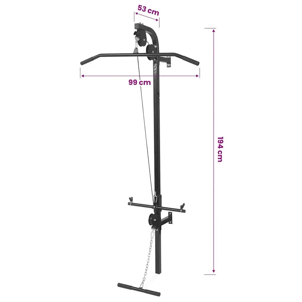 Wall-Mounted Home Gym Black Dual Pulleys Lat Pull-Down Bar Cable Pull-Up