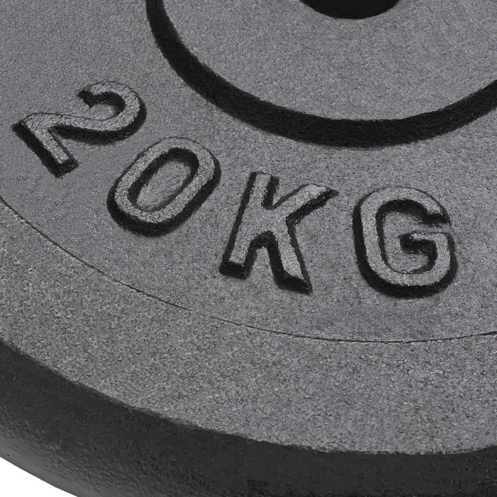 Weight Plates Black 20 kg Cast Iron Suitable for Barbell Dumbbell Home Gym Fitness Training