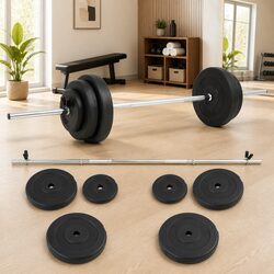 Barbell Set 30kg Black Weightlifting Free Weights Home Gym Equipment Plates