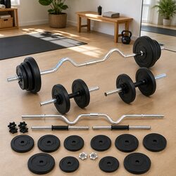 Compact 30kg Barbell and Dumbbell Set for Home Fitness