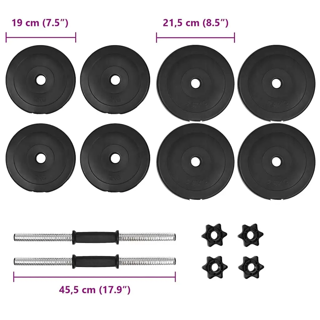 Dumbbell Set Black 20kg 14 Piece Free Weights with Spinlock Collars