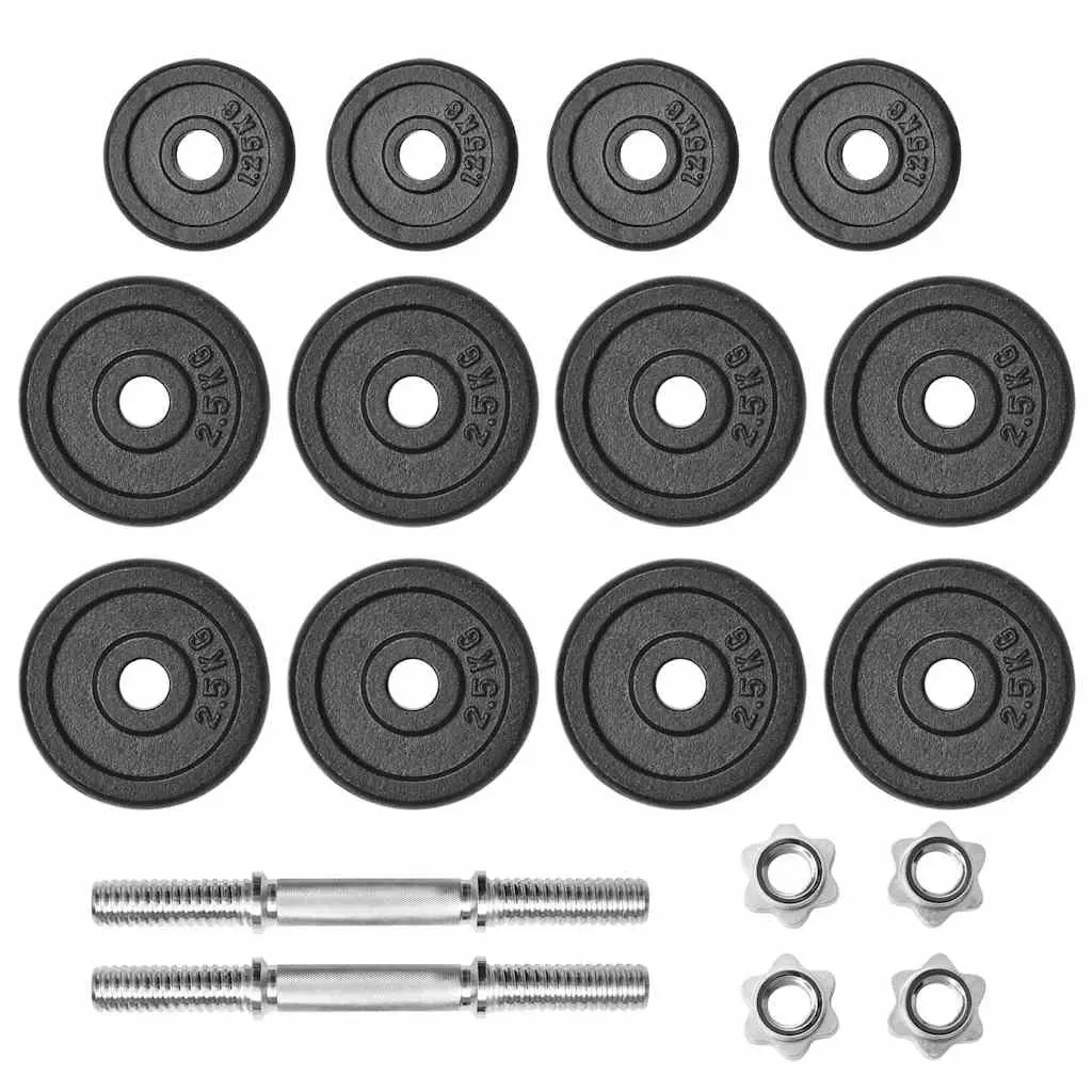 Dumbbell Set Black 30kg Adjustable Cast Iron Weight Plates Spinlock Collars