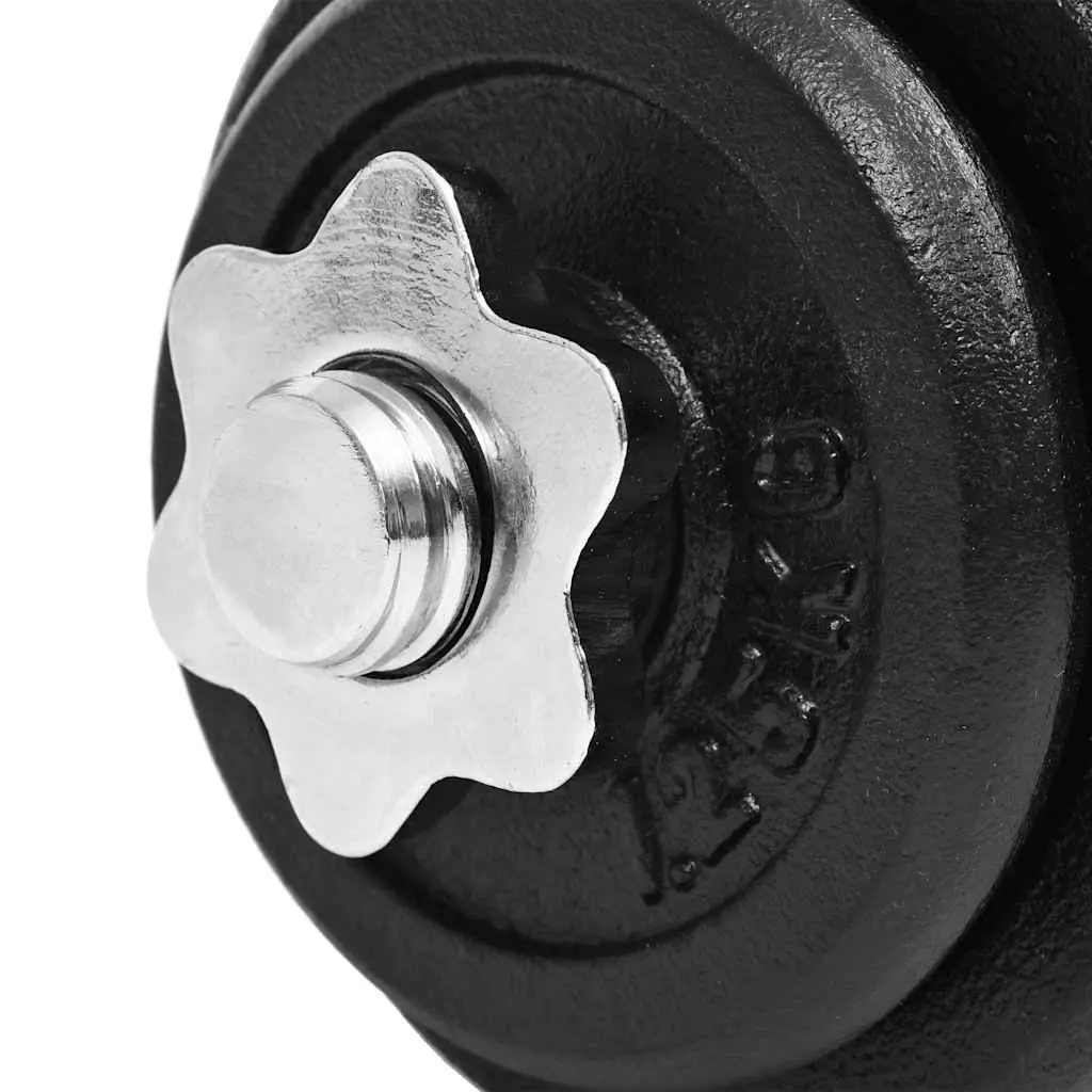 Dumbbell Set Black 30kg Adjustable Cast Iron Weight Plates Spinlock Collars