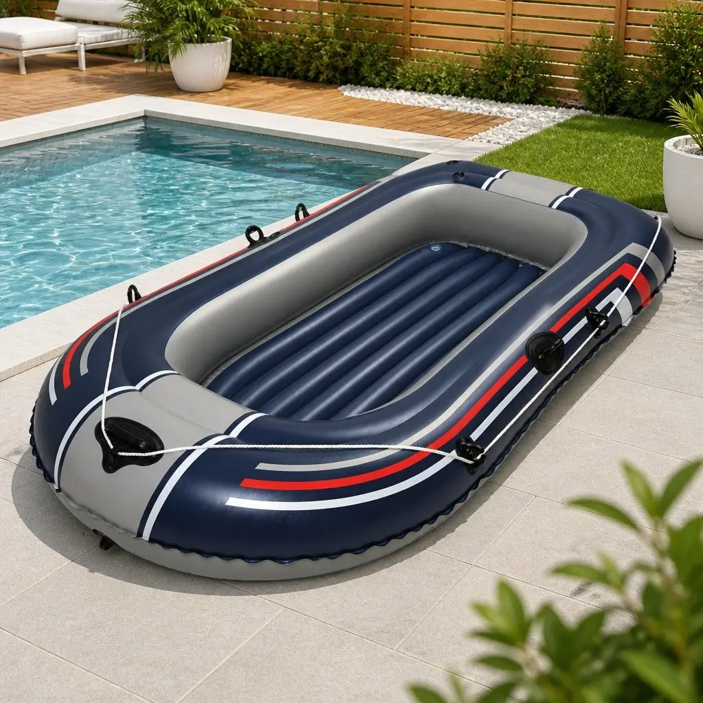 Inflatable Rowing Boat Blue 228cm Recreational 3 Air Chambers Inflatable Floor Grab Cord