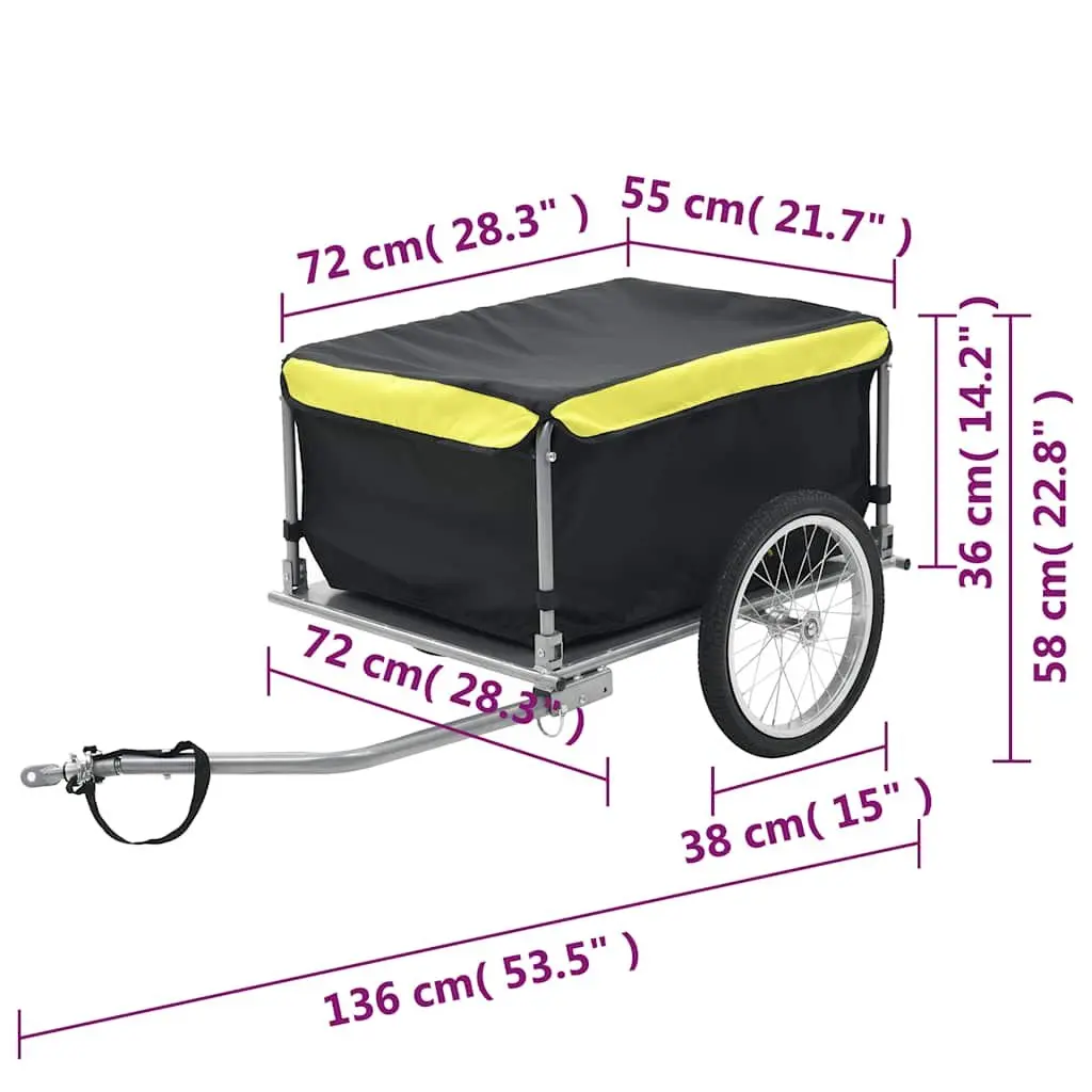 Bike Trailer Black Foldable Steel Frame Water Resistant Cargo 65kg Load Capacity
