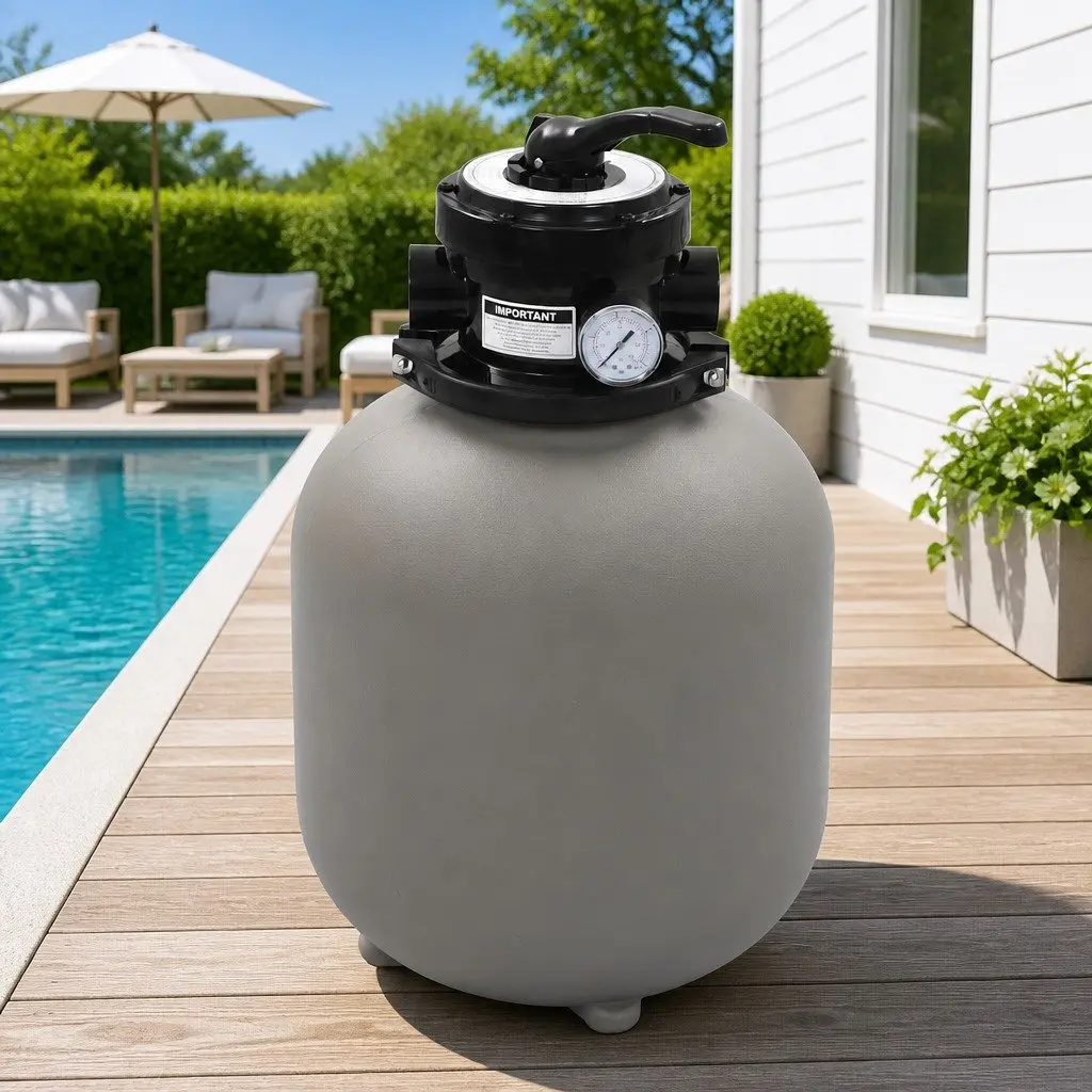 Pool Sand Filter Grey 350mm 4 Position Multiport Valve Water Purification System