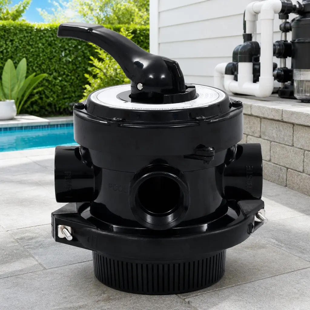 Multiport Valve 1.5 Inch Top Mount Lever Handle 4-Way Function with Integral Pressure Gauge for Sand Filter