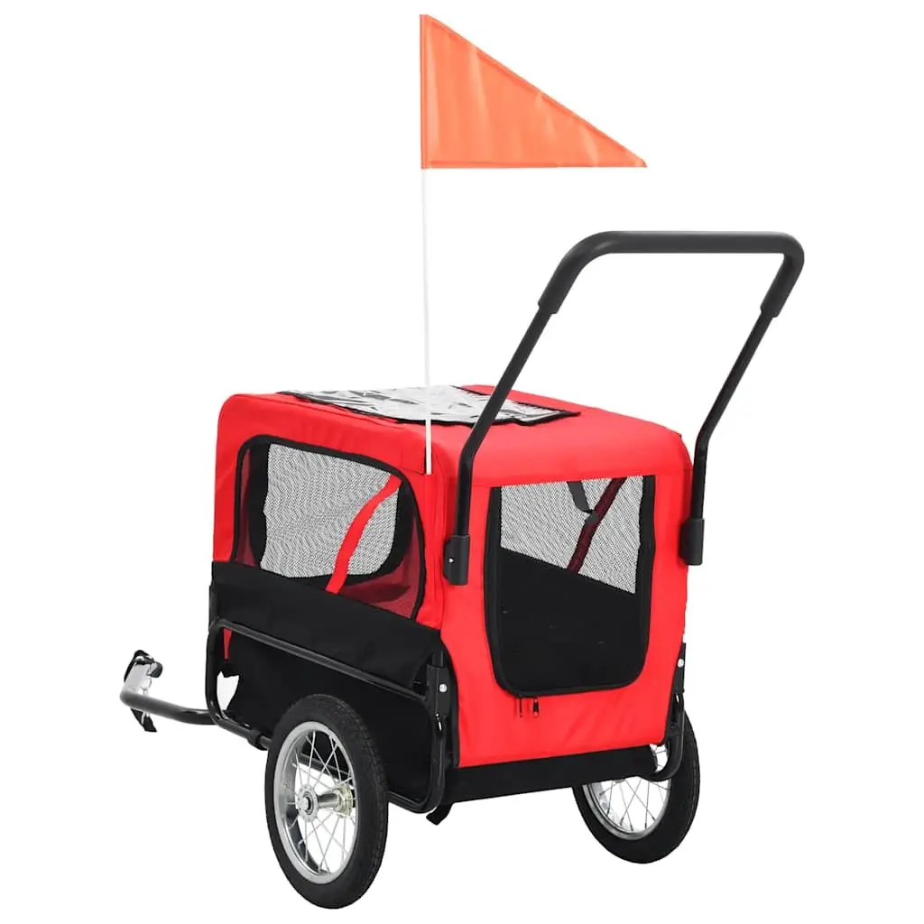 Pet Bike Trailer Jogging Stroller Red Black 2-in-1 with Suspension System and Mesh Windows for Dogs Cats