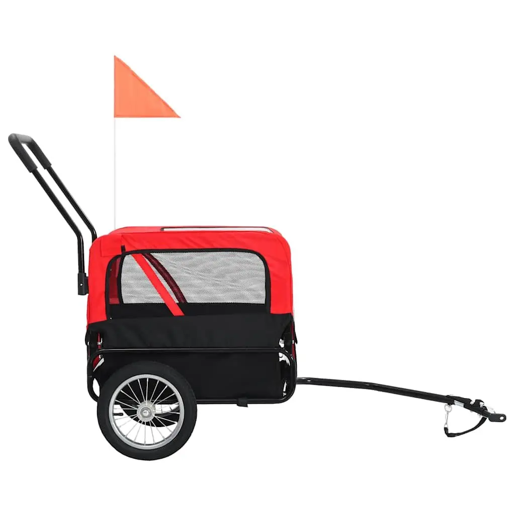 Pet Bike Trailer Jogging Stroller Red Black 2-in-1 with Suspension System and Mesh Windows for Dogs Cats