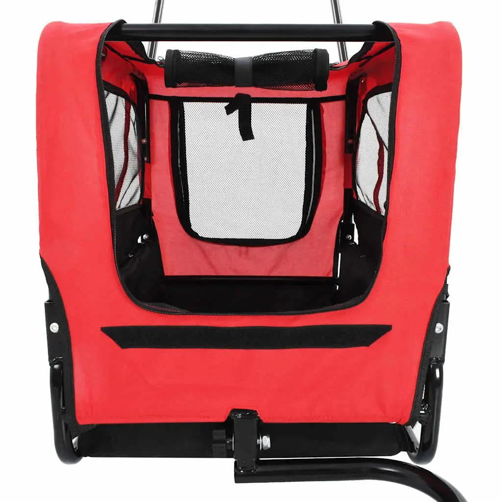Pet Bike Trailer Jogging Stroller Red Black 2-in-1 with Suspension System and Mesh Windows for Dogs Cats