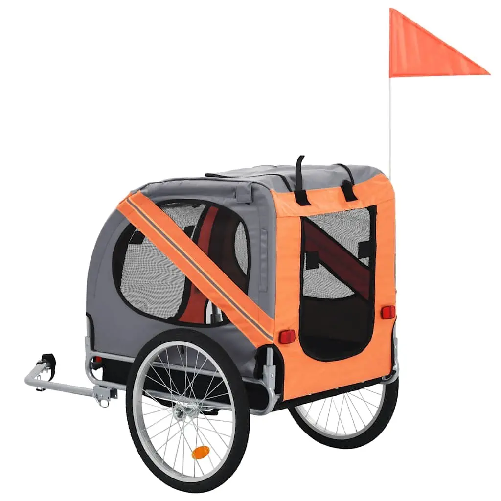 Pet Bike Trailer Grey Foldable Dual Entry Mesh Windows