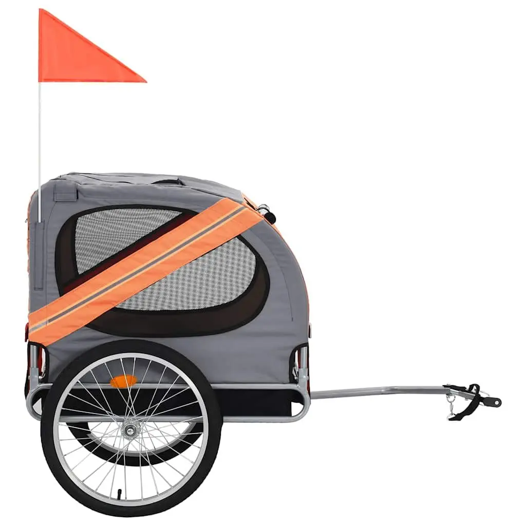 Pet Bike Trailer Grey Foldable Dual Entry Mesh Windows