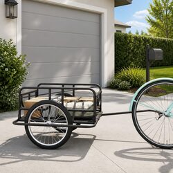 Bike Trailer Two-Wheeled Cargo Hauler Steel Frame Foldable Quick-Release Hitch