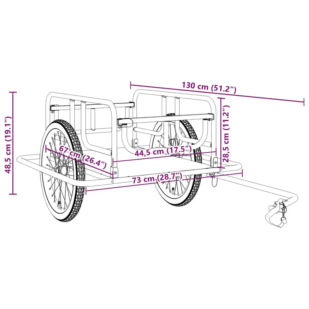 Bike Trailer Black Steel Frame Two-Wheeled Cargo Hauler Foldable Quick-Release Hitch