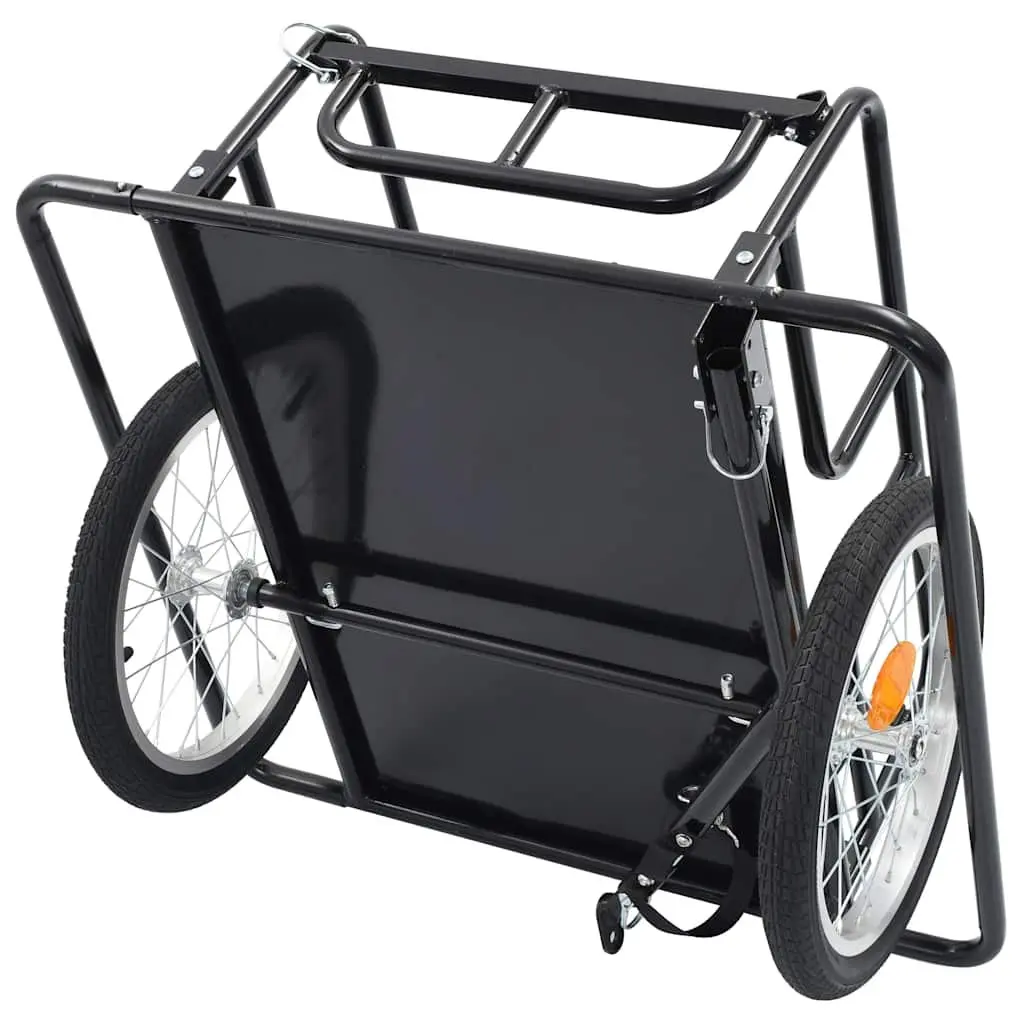 Bike Trailer Black Steel Frame Two-Wheeled Cargo Hauler Foldable Quick-Release Hitch