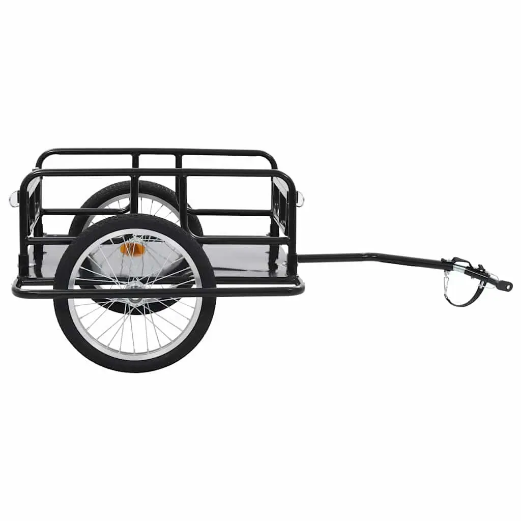 Bike Trailer Black Steel Frame Two-Wheeled Cargo Hauler Foldable Quick-Release Hitch