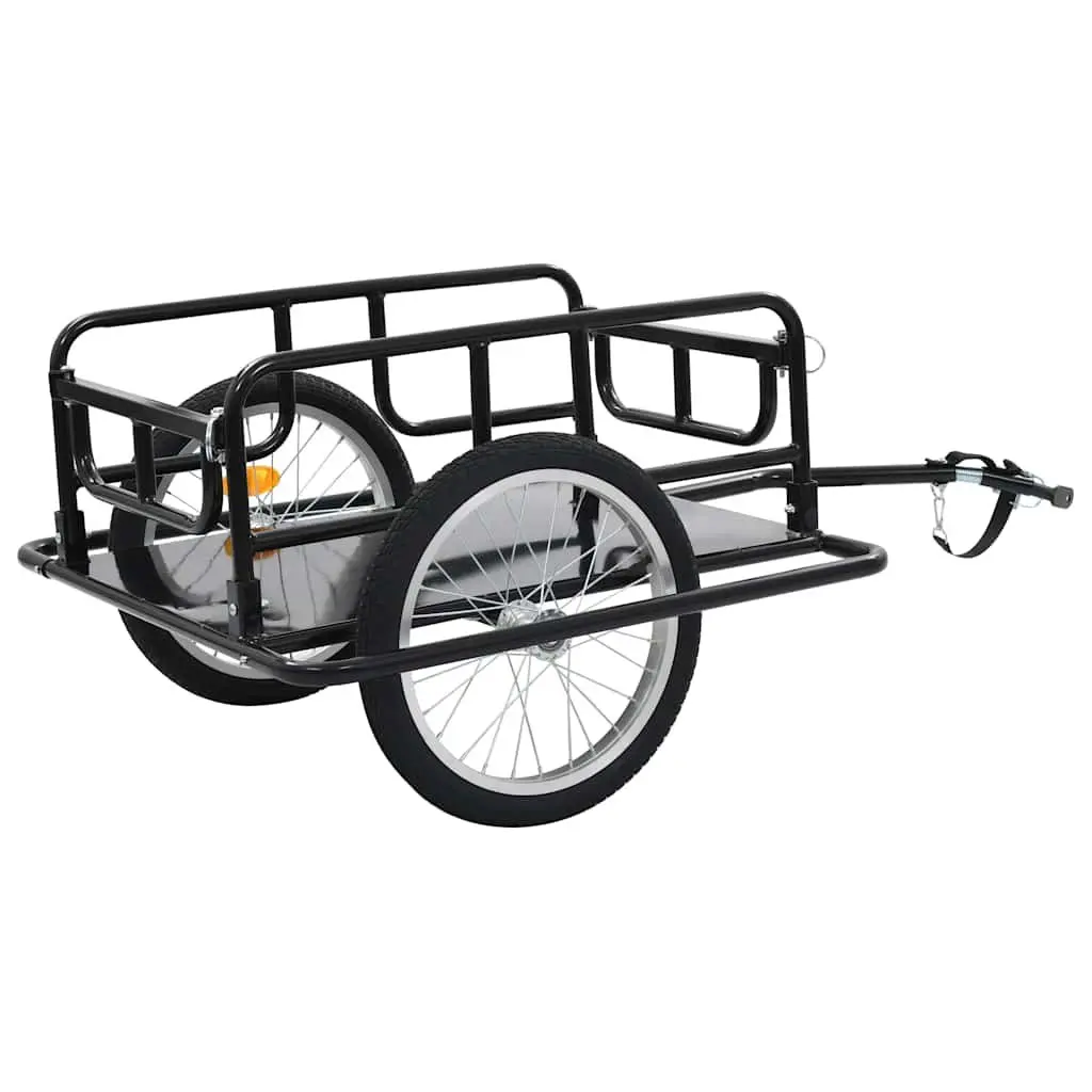 Bike Trailer Black Steel Frame Two-Wheeled Cargo Hauler Foldable Quick-Release Hitch