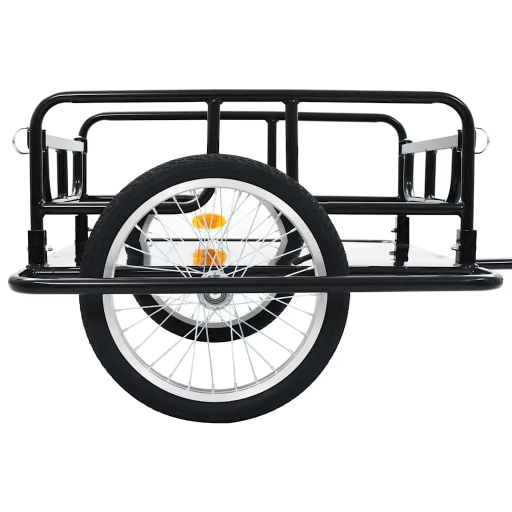 Bike Trailer Black Steel Frame Two-Wheeled Cargo Hauler Foldable Quick-Release Hitch