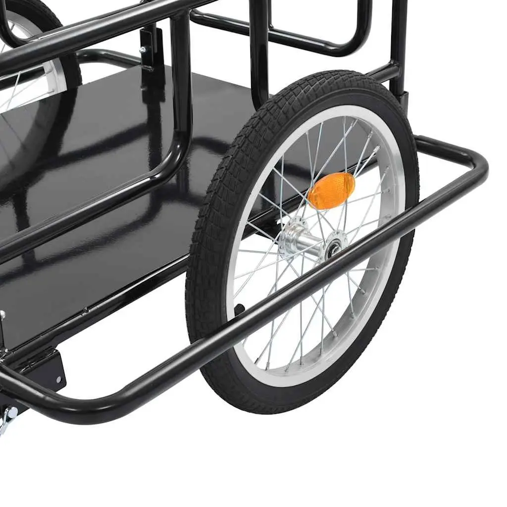 Bike Trailer Black Steel Frame Two-Wheeled Cargo Hauler Foldable Quick-Release Hitch