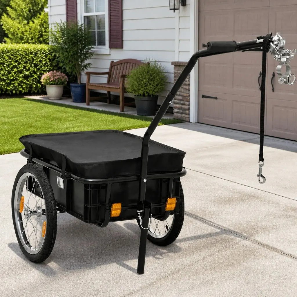 Bike Trailer Hand Wagon Black 155x60x83cm Steel Frame Heavy-Duty with Ball Coupling System and Dual Handles