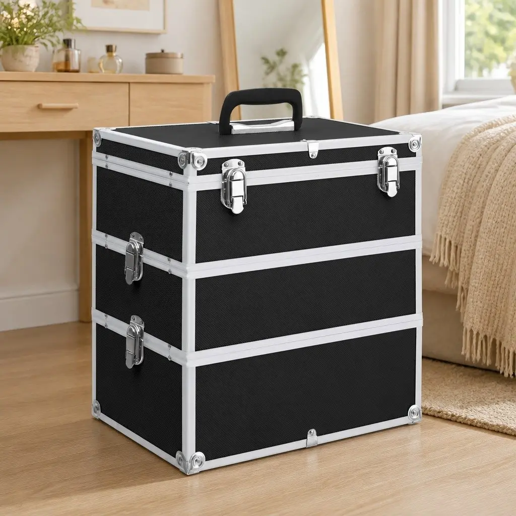 Make-up Case 37x24x40 cm Black Cosmetics Organizer Storage Beauty Vanity Box