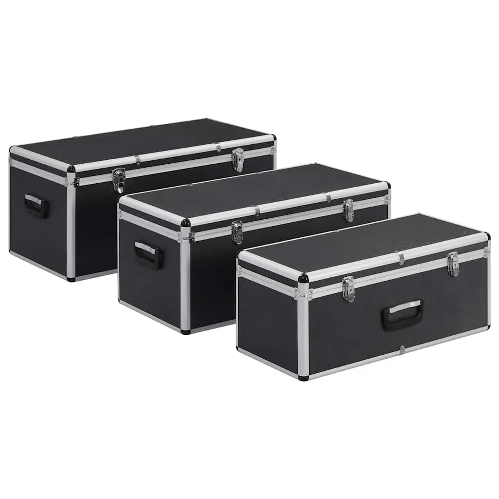 Storage Cases Set Black 3 Pieces Portable Aluminium Tool Box Carrying