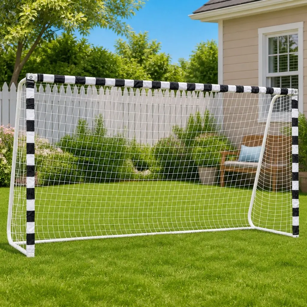 Soccer Goal White Black 300x160x90 cm Durable Weather-Resistant Metal Frame for Adults Kids Backyard Play