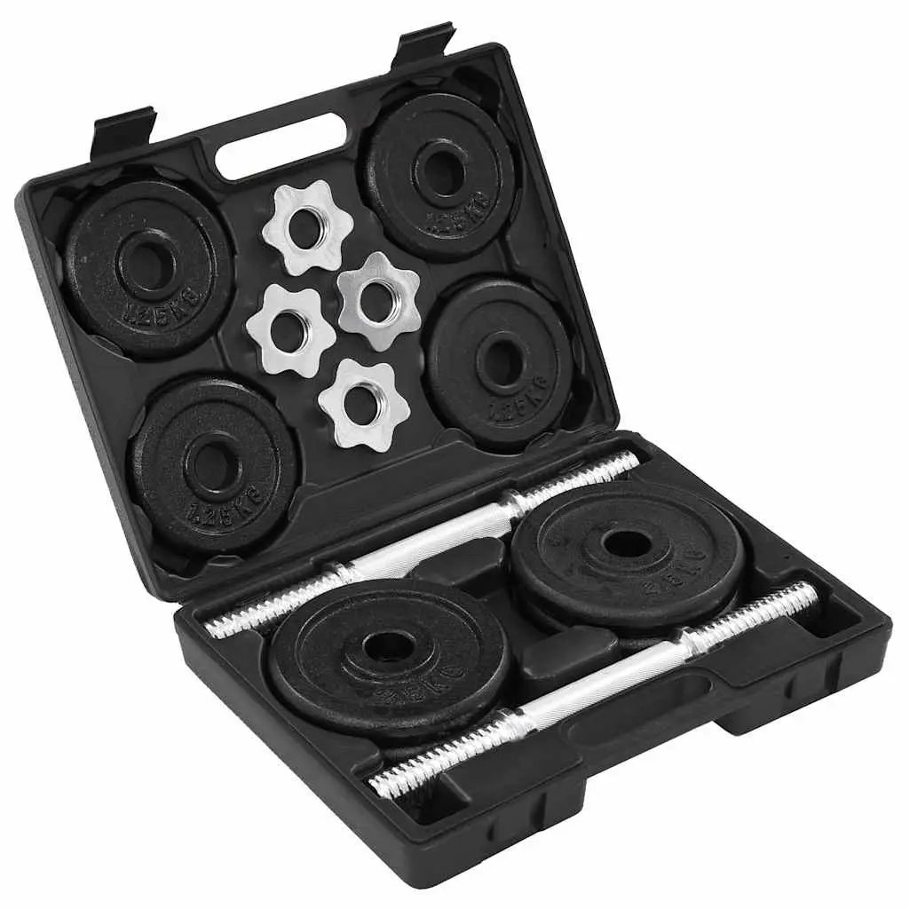 Dumbbell Set Black 20kg Adjustable Weight Plates Steel Bars Ergonomic Handles