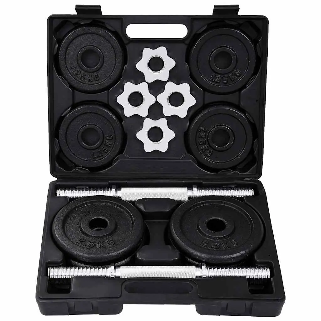 Dumbbell Set Black 20kg Adjustable Weight Plates Steel Bars Ergonomic Handles