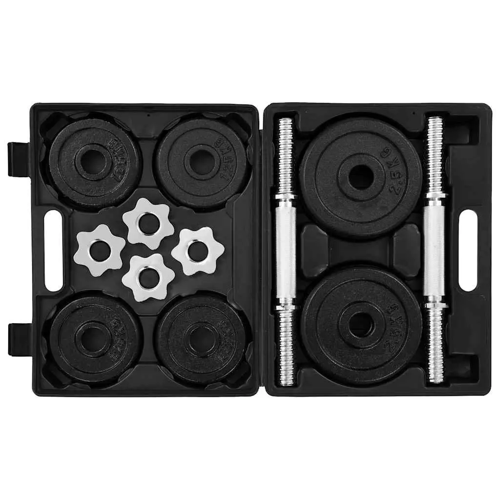 Dumbbell Set Black 20kg Adjustable Weight Plates Steel Bars Ergonomic Handles