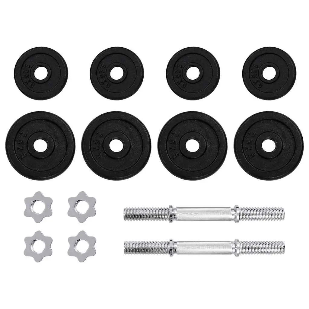 Dumbbell Set Black 20kg Adjustable Weight Plates Steel Bars Ergonomic Handles