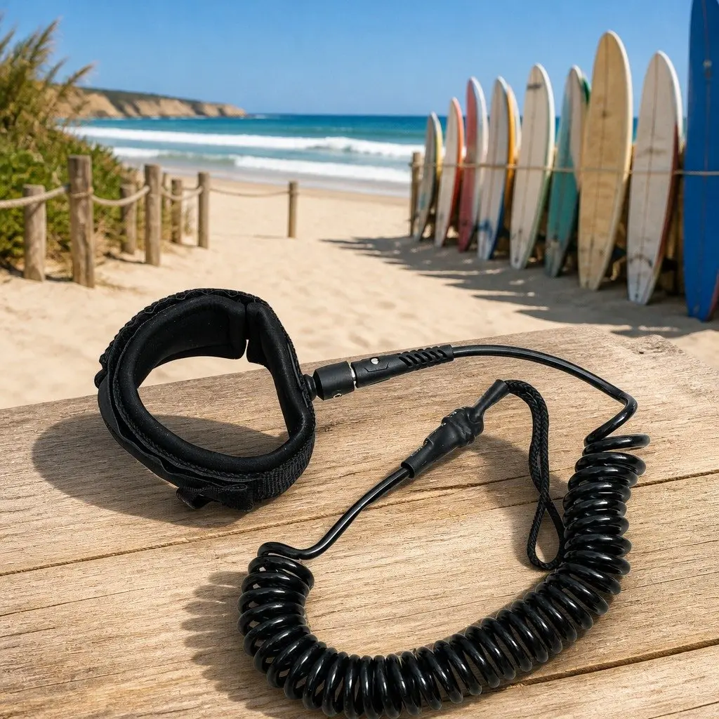 Coiled Leash Black 10 Inch Padded Ankle Strap Water Sports Board Safety Leash