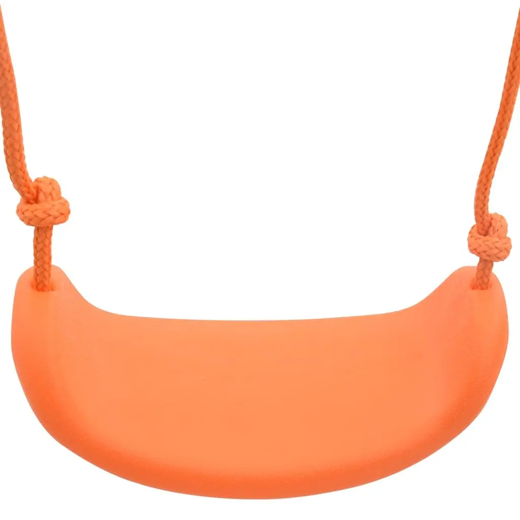 Swing Set Orange Steel A-Frame 4 Seats with Gymnastic Rings and See Saw Outdoor Play Equipment