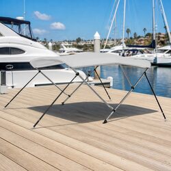 Boat Bimini Top 3 Bow Canopy White Adjustable Width Sun Shade Marine Protection