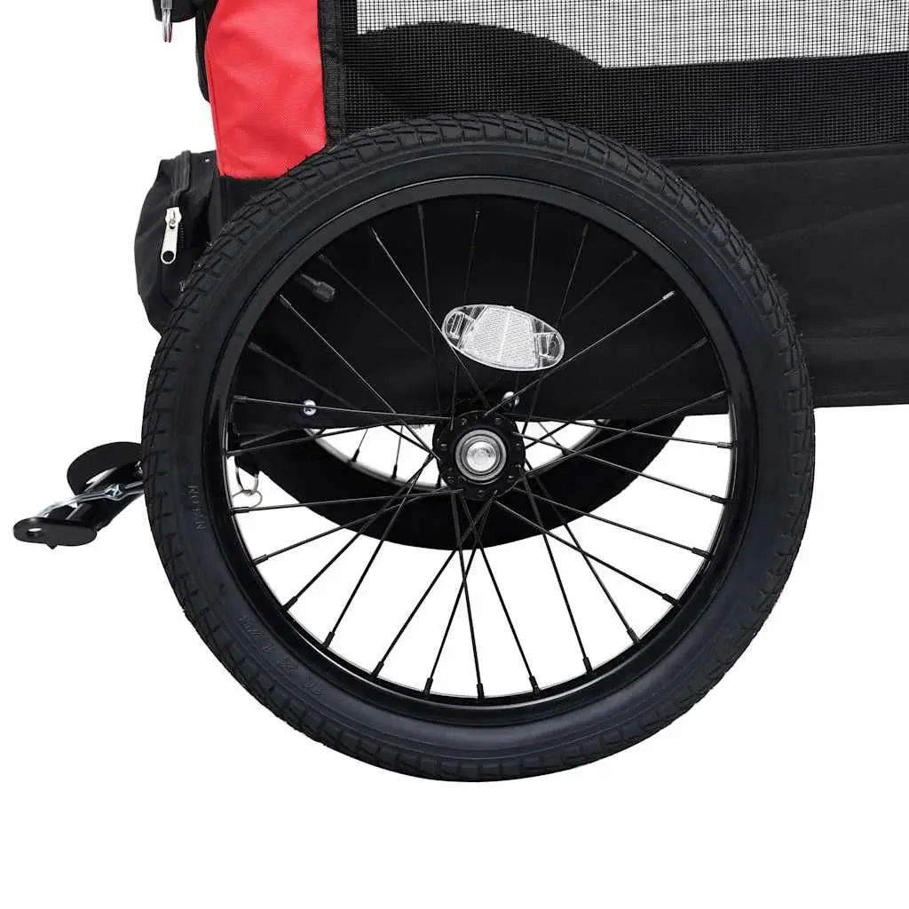 2-in-1 Pet Bike Trailer Jogging Stroller Red Black Sturdy Steel Frame Mesh Windows Suspension System Swivel Wheel