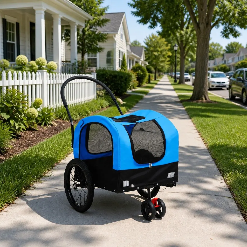 2-in-1 Pet Bike Trailer Jogging Stroller Dog Cart Blue Black Conversion