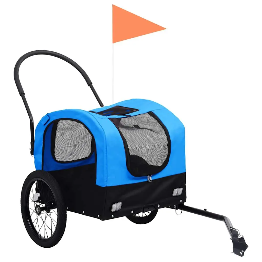 Pet Bike Trailer Jogging Stroller Blue Black 2-in-1 Convertible for Outdoor Use