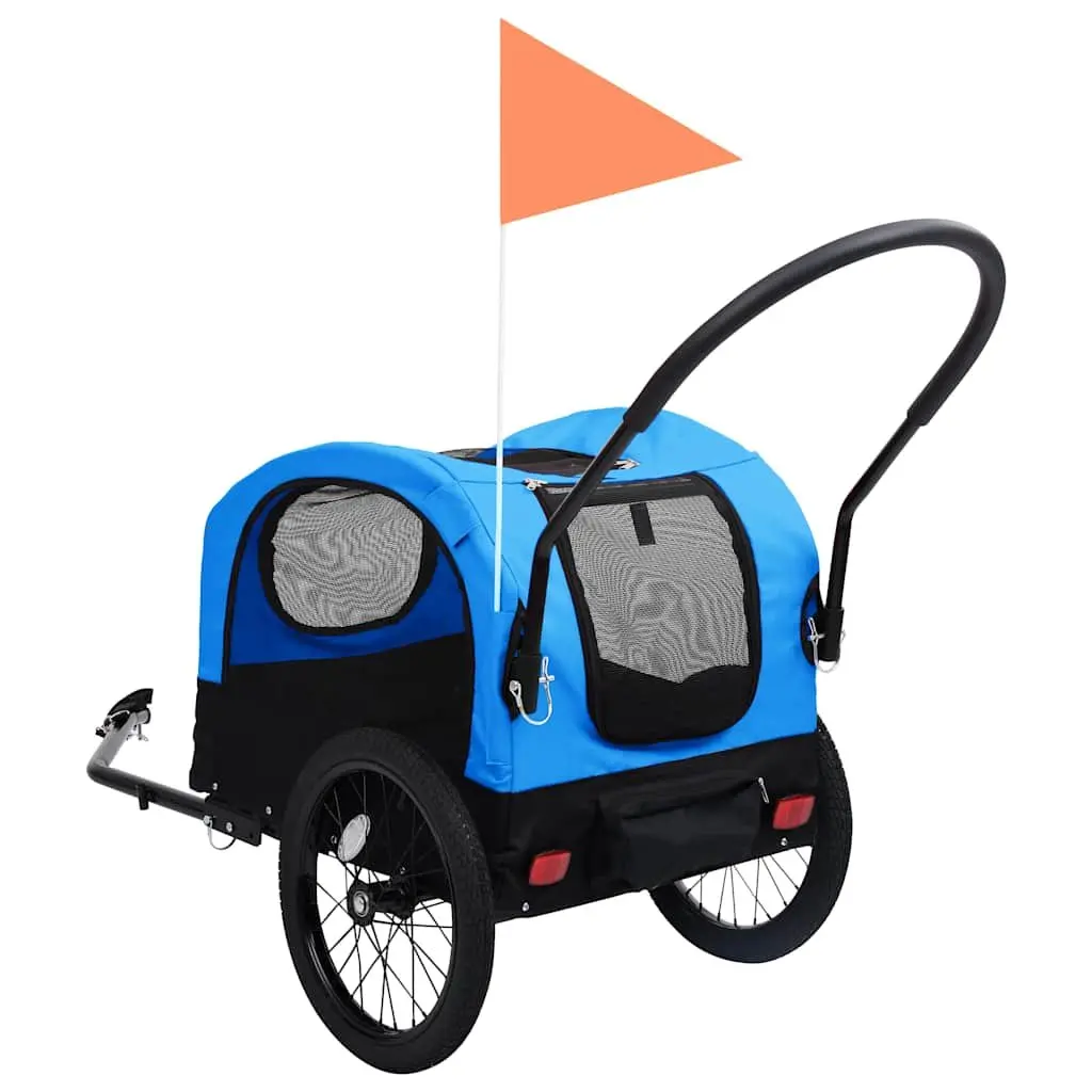 Pet Bike Trailer Jogging Stroller Blue Black 2-in-1 Convertible for Outdoor Use