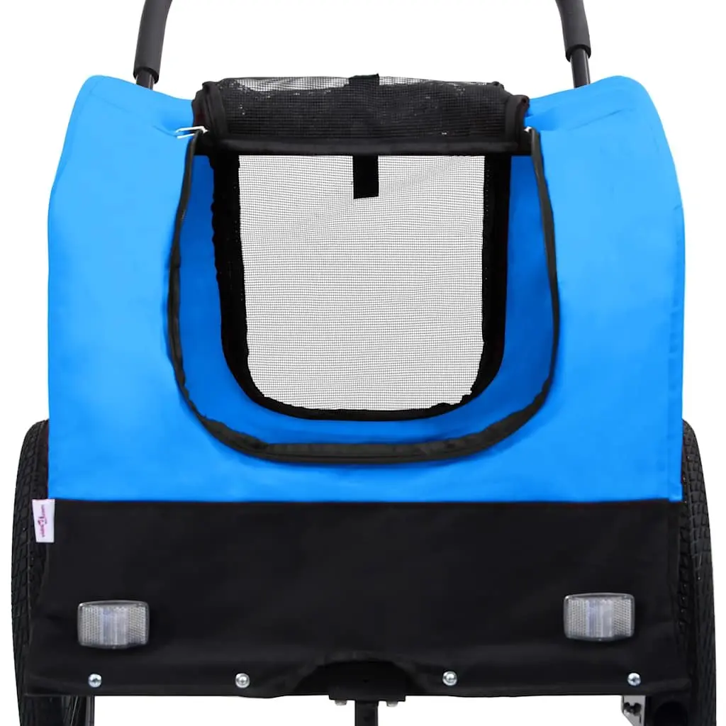 Pet Bike Trailer Jogging Stroller Blue Black 2-in-1 Convertible for Outdoor Use