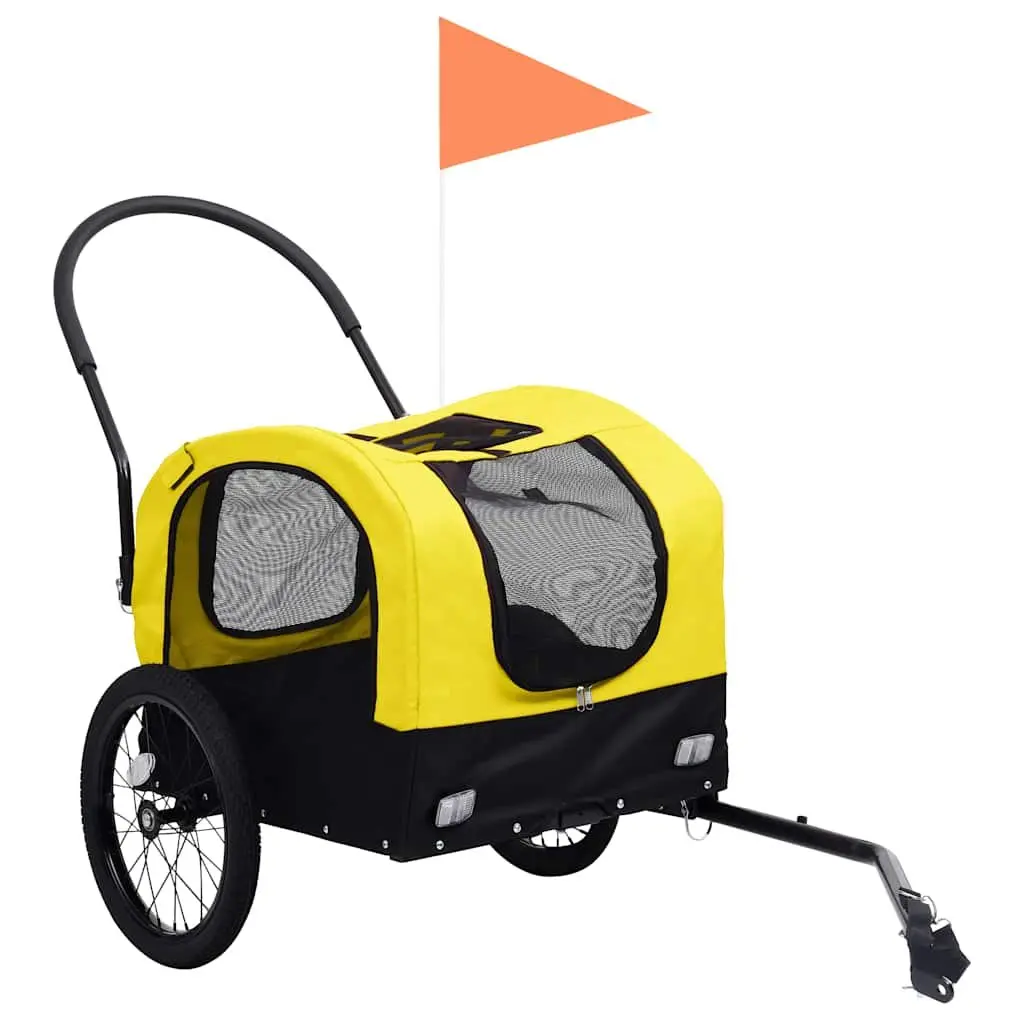 2-in-1 Pet Bike Trailer Jogging Stroller Yellow Black Dog Cat Carrier Conversion